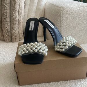 Steve Madden Black and White Pearl Embellished Heels